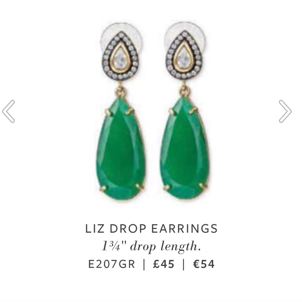 :: Stella & Dot~Ultra-RARE~Retired Emerald + Gold Liz Drop Earrings - Picture 6 of 9